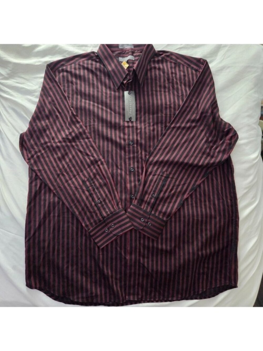Protocol Striped Dress Shirt Burgundy Black 18.5 35/36
